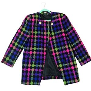 Simon Chang 100% Wool Vibrant Checkered Blazer